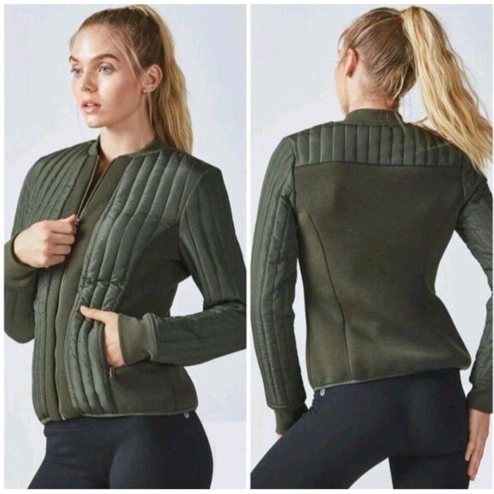 Fabletics Womens Pisa Puffer Jacket Olive Green Athleisure Sz Large Tech